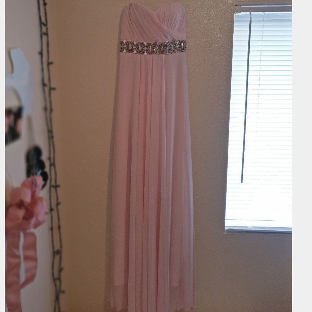 Pink Beaded Strapless Prom Dress